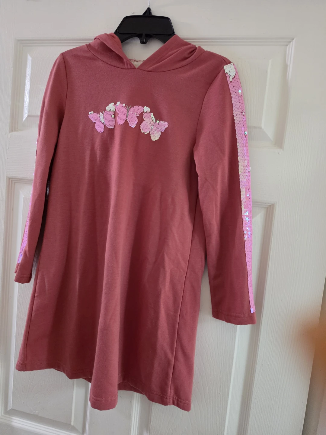 Pink Butterfly Sequin Hooded Dress