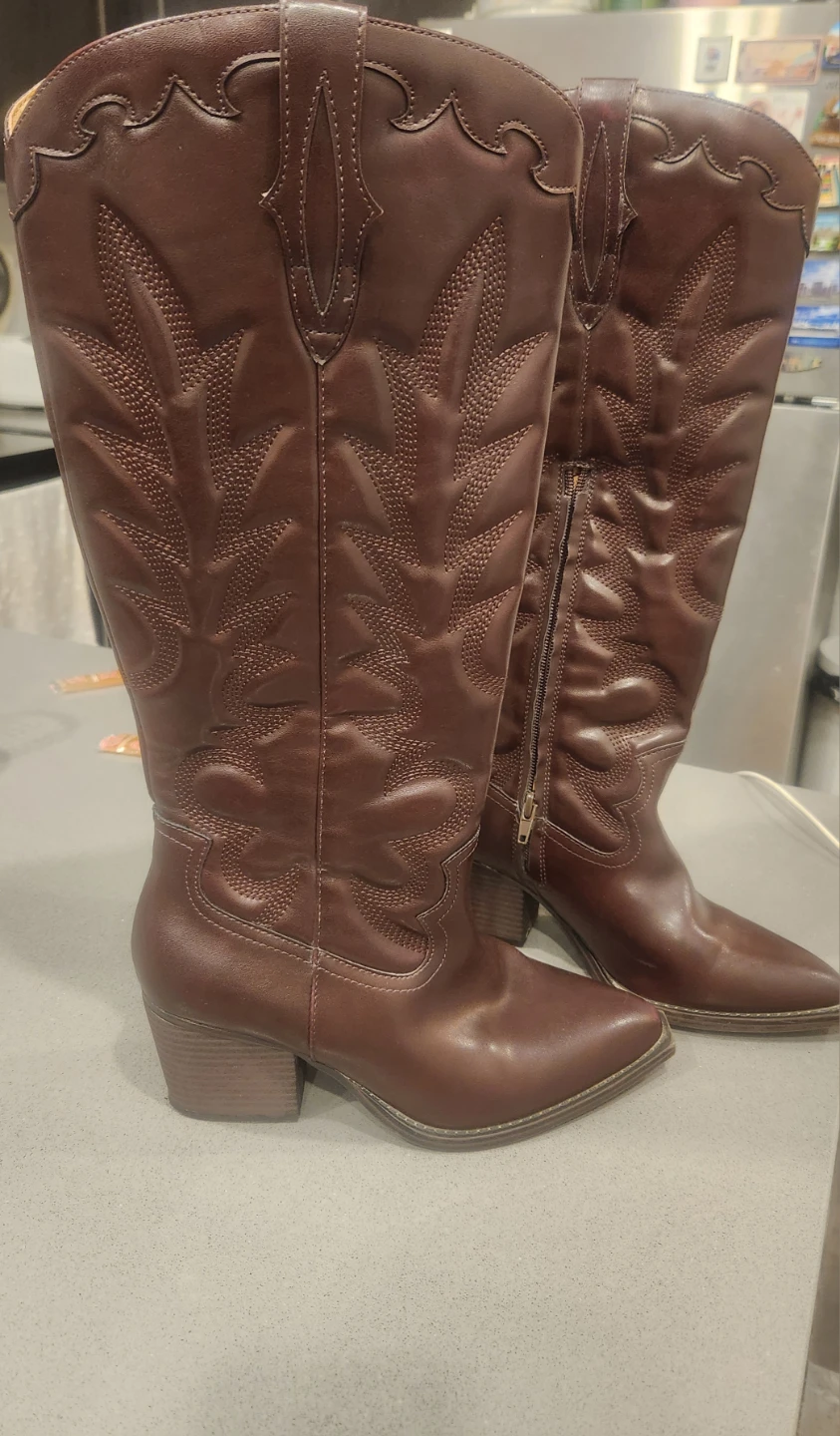 Dark Brown Western-Style Boots, Cowboy Embroidered boots - photo 2