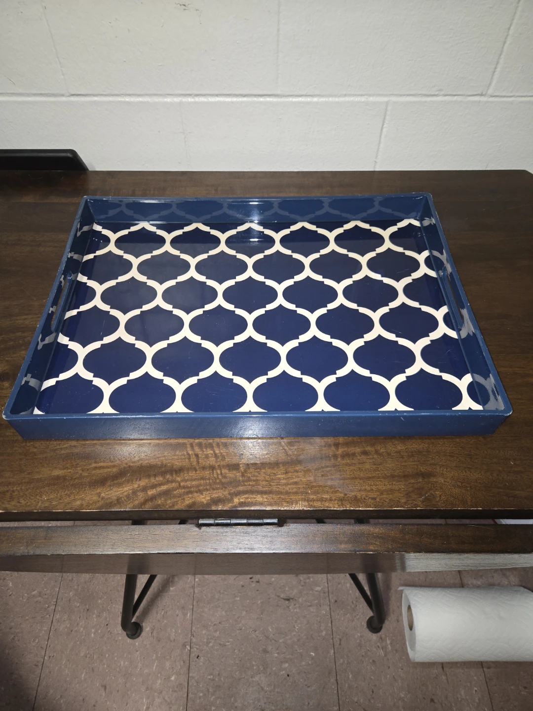 Large Navy Blue Wood Ottoman Serving Tray