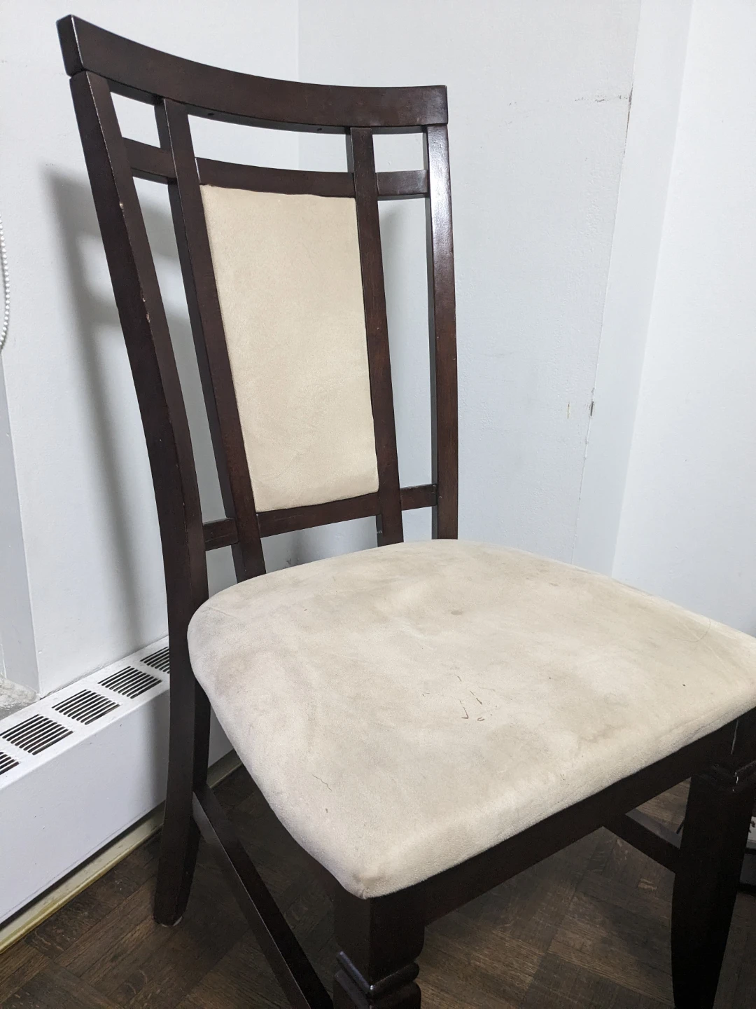 Dark Wood Dining Chair with Beige Upholstery