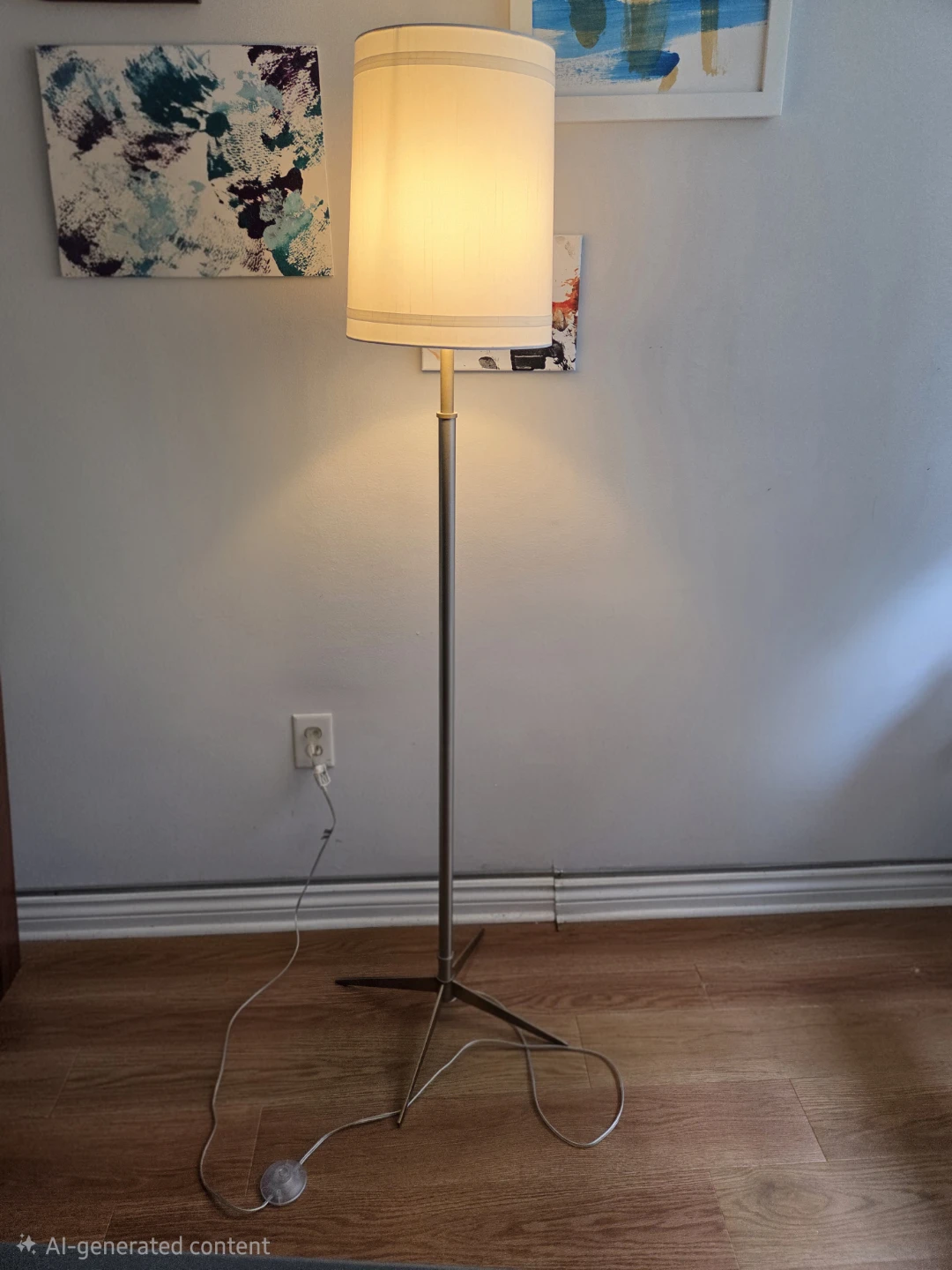 Brass & Nickel Tripod Floor Lamp with White Drum Shade - photo 2