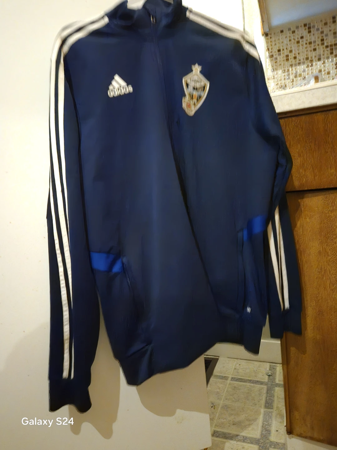 Adidas track jacket in dark blue/white Adidas striping - photo 5