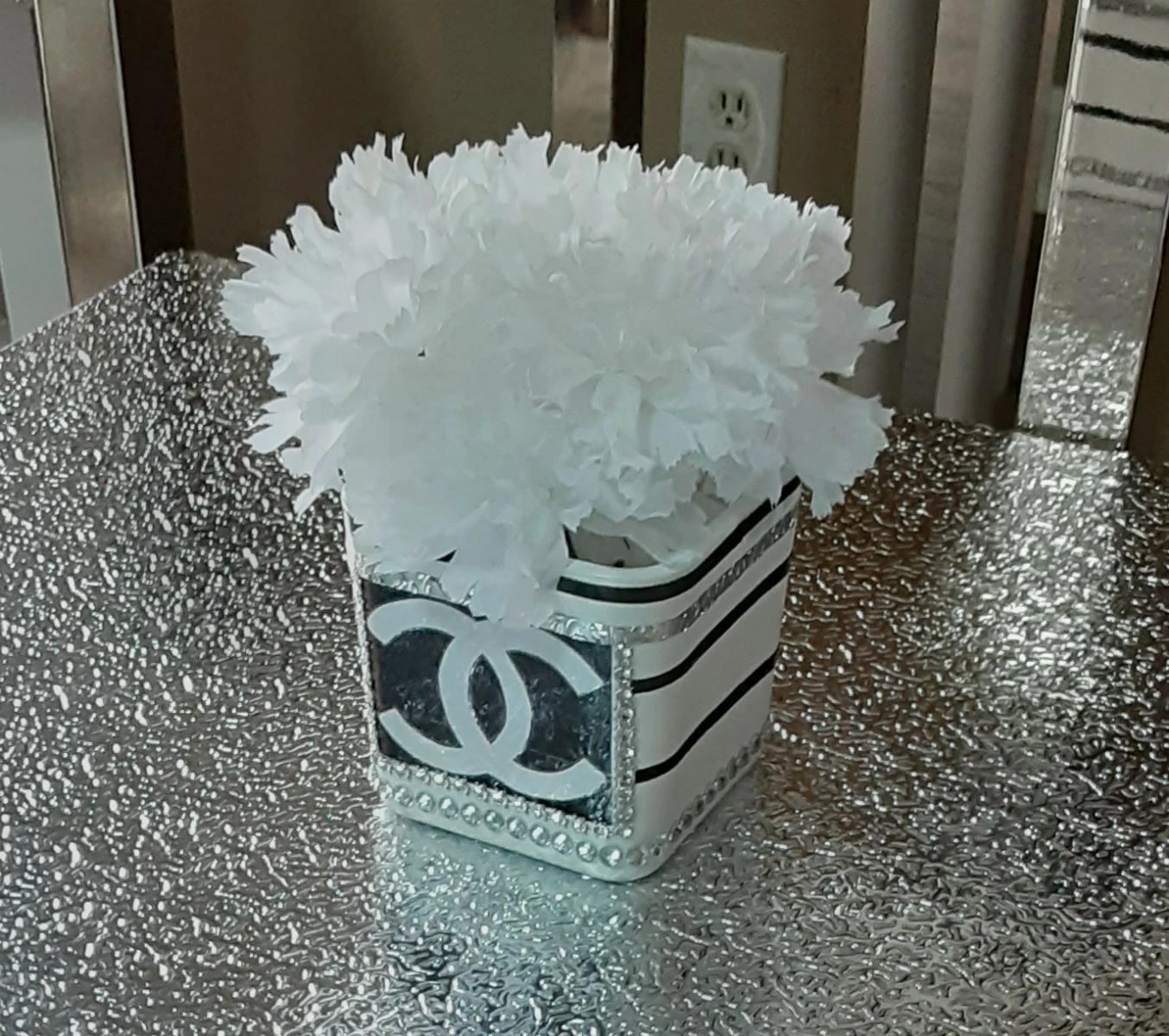 Decorative Chanel Inspired Vase with Flowers