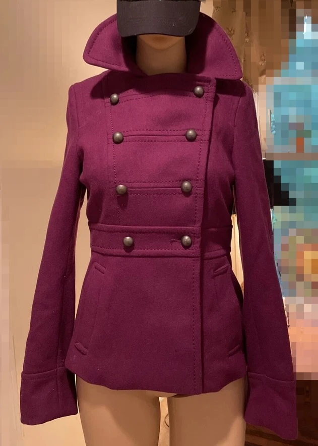 H&M Purple Double-Breasted Wool-Blend Coat