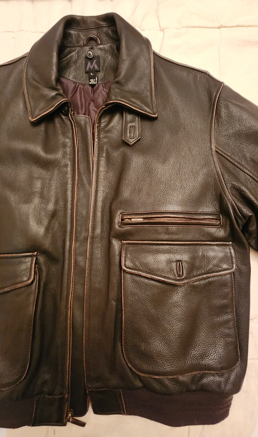 Mens Leather Bomber Jacket Brown Size Large - photo 3