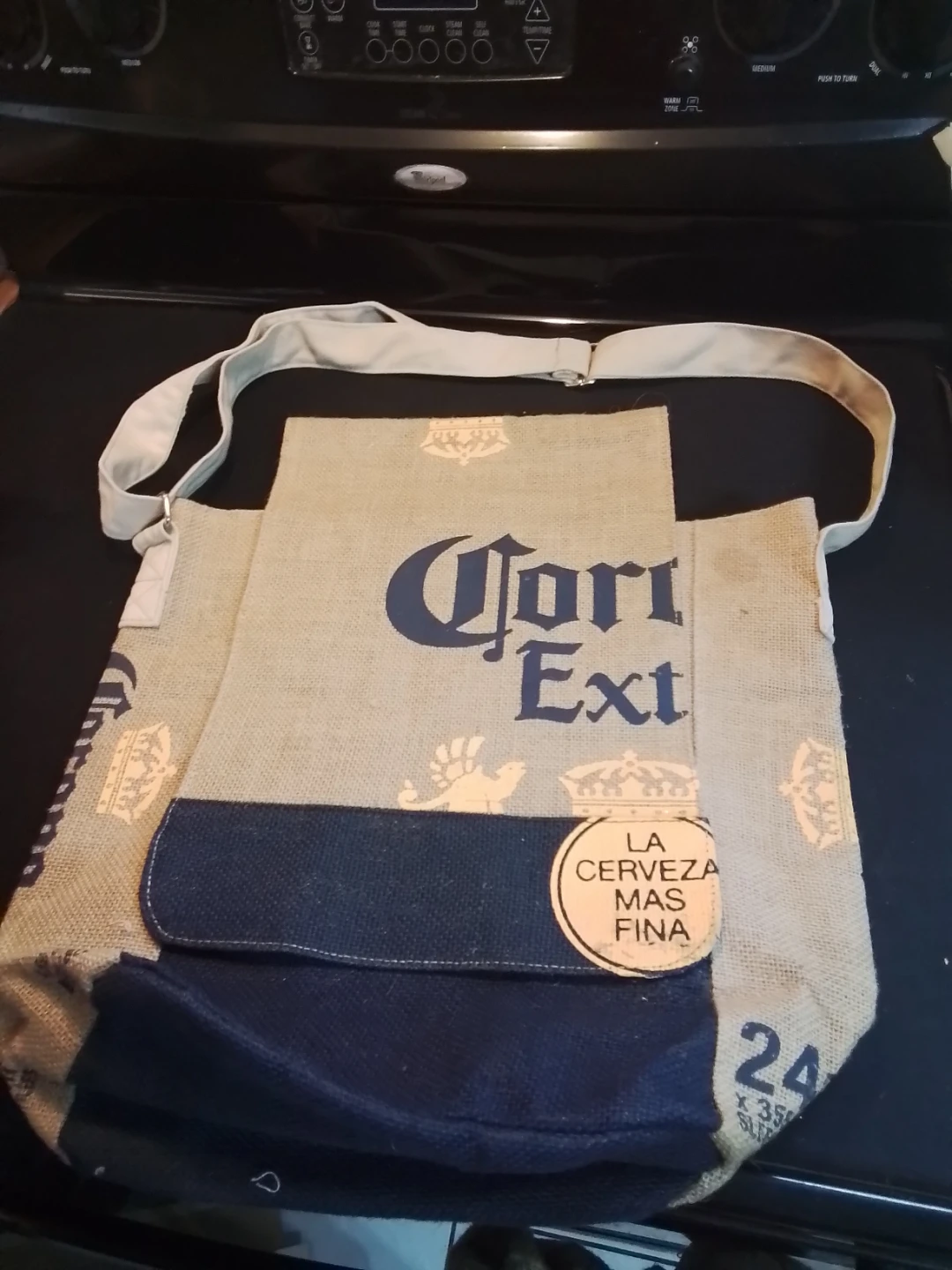 Corona Extra Burlap Messenger Bag