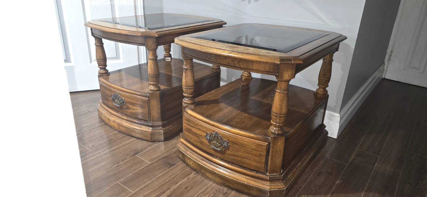 Two Vintage Wood Side Tables - photo 3