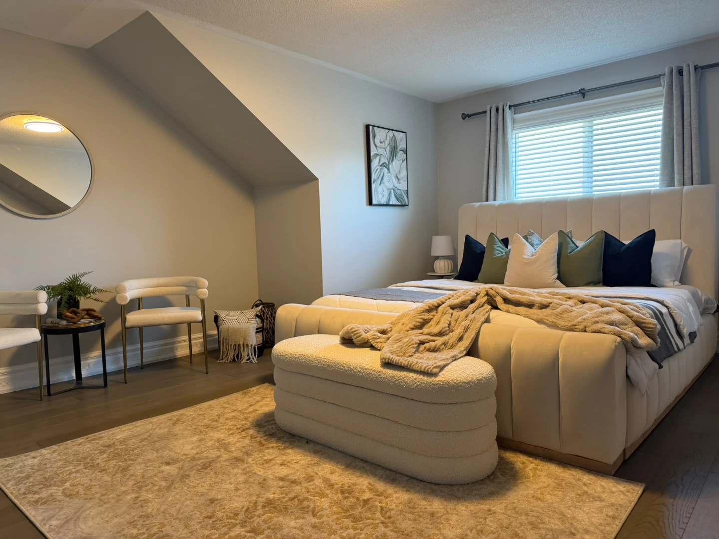 King Bed- Solid Wood with velvet upholstery