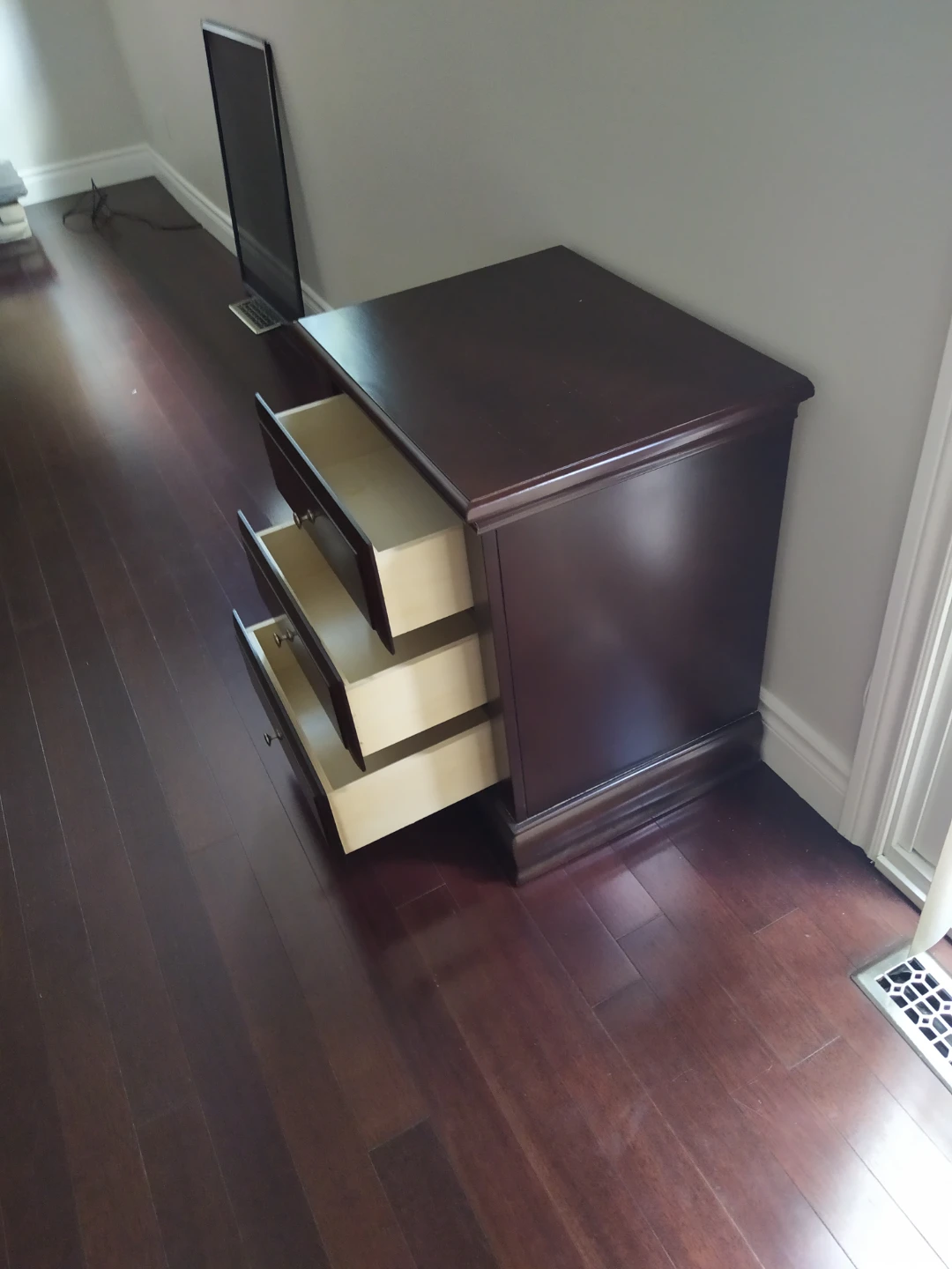 Dark Wood 3-Drawer Nightstand - photo 2