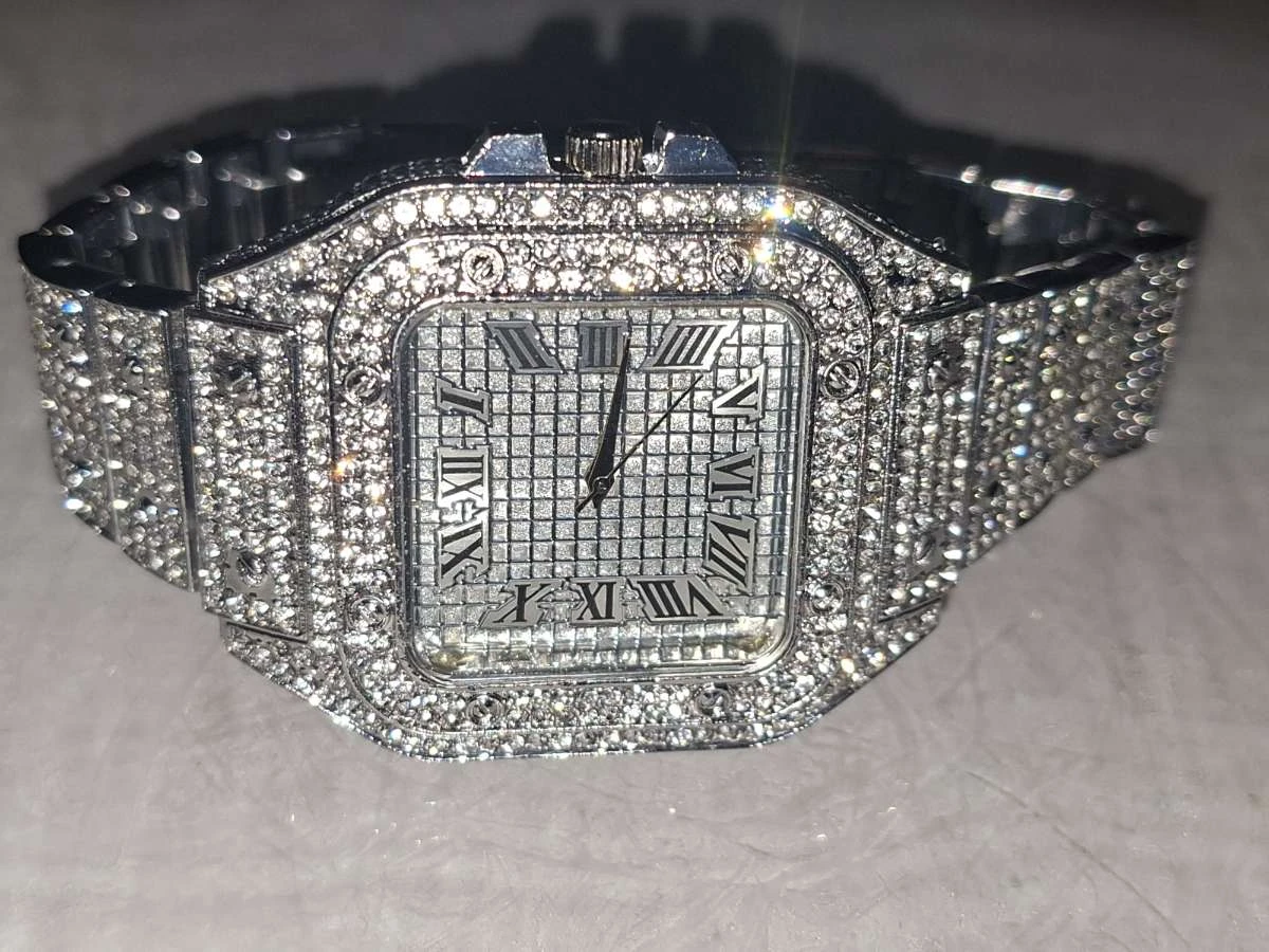 Iced Out Silver Tone Watch