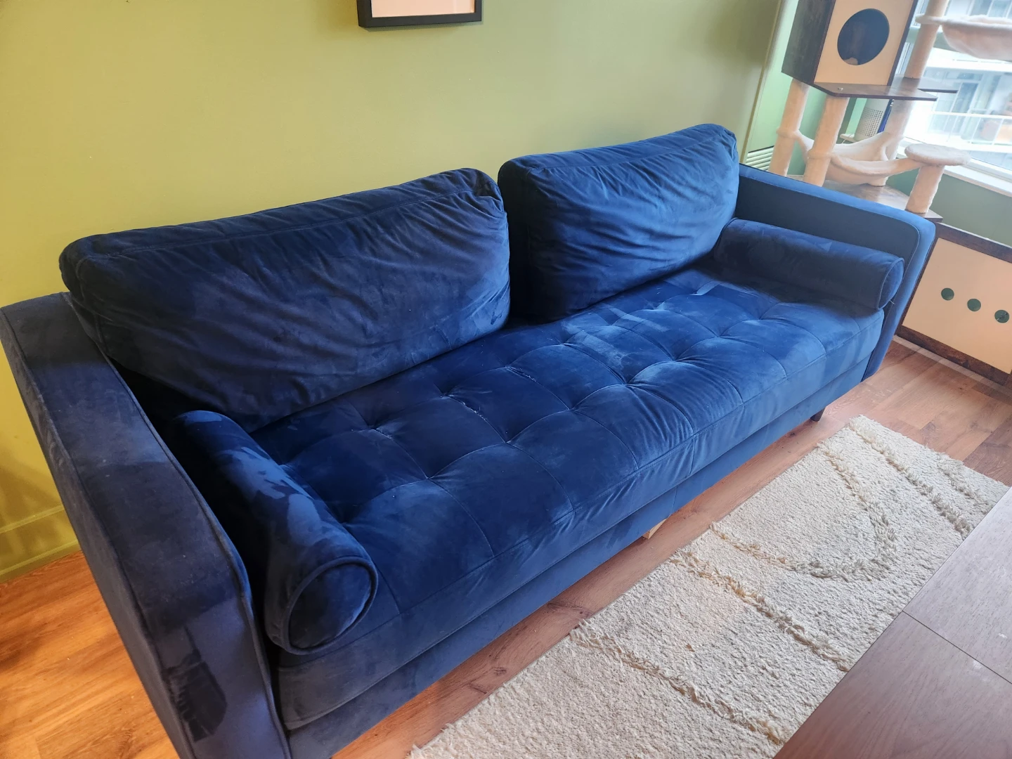 Blue Velvet Three-seater Sofa - photo 3