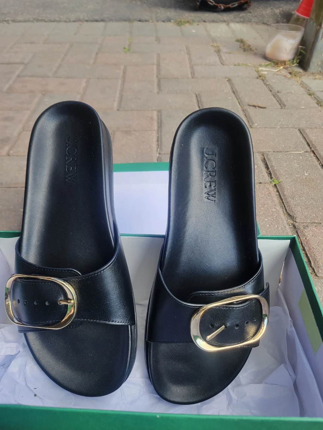 New J.Crew Black Buckle Slide Sandals size 9