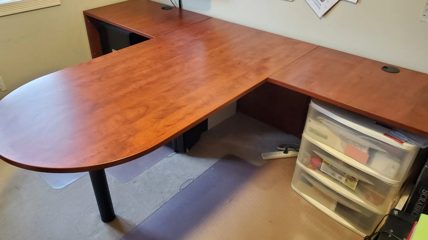 Cherry Wood L-Shaped Bullet Top Office Desk - photo 2