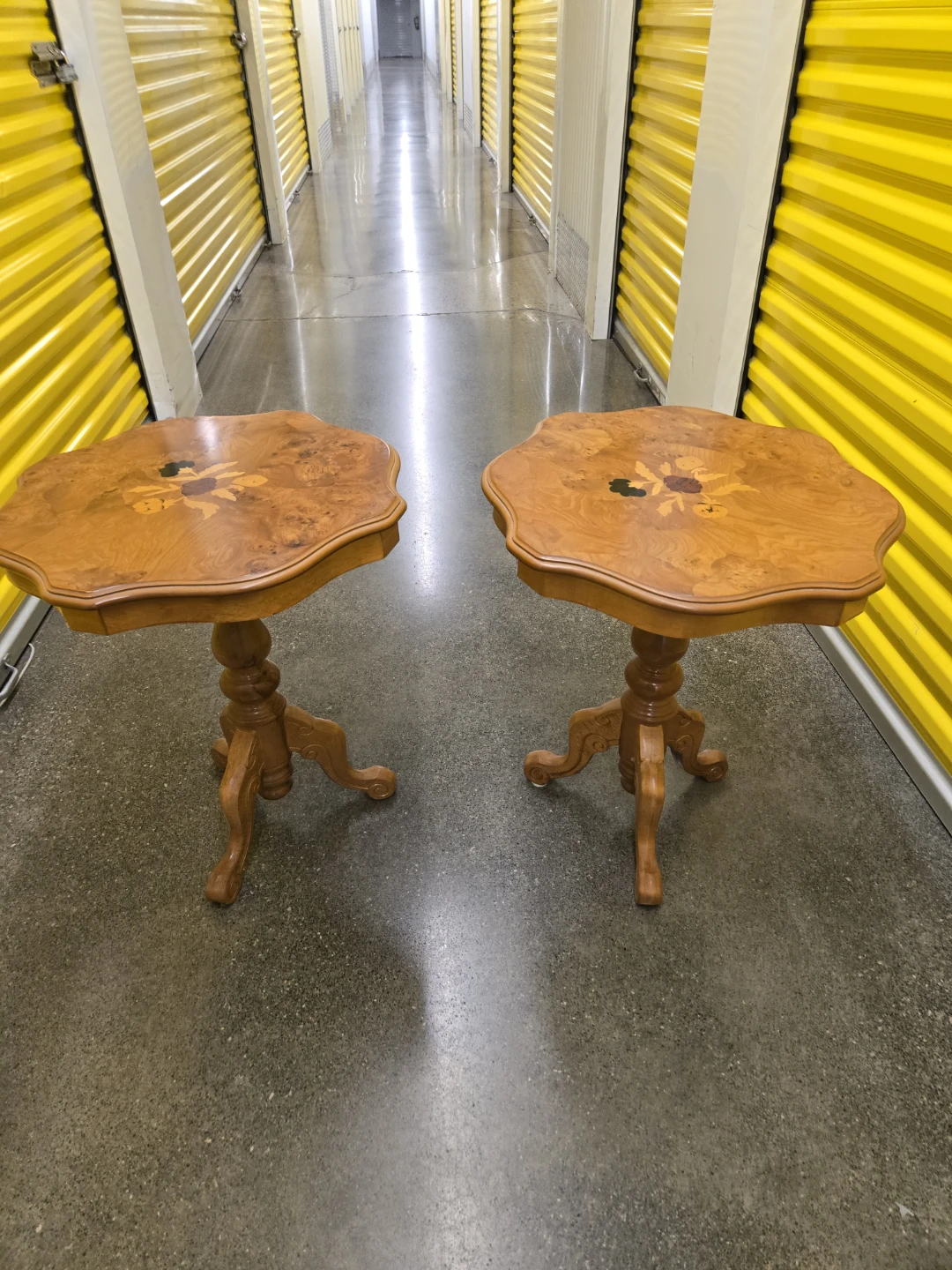 Pair of vintage floral inlaid side tables