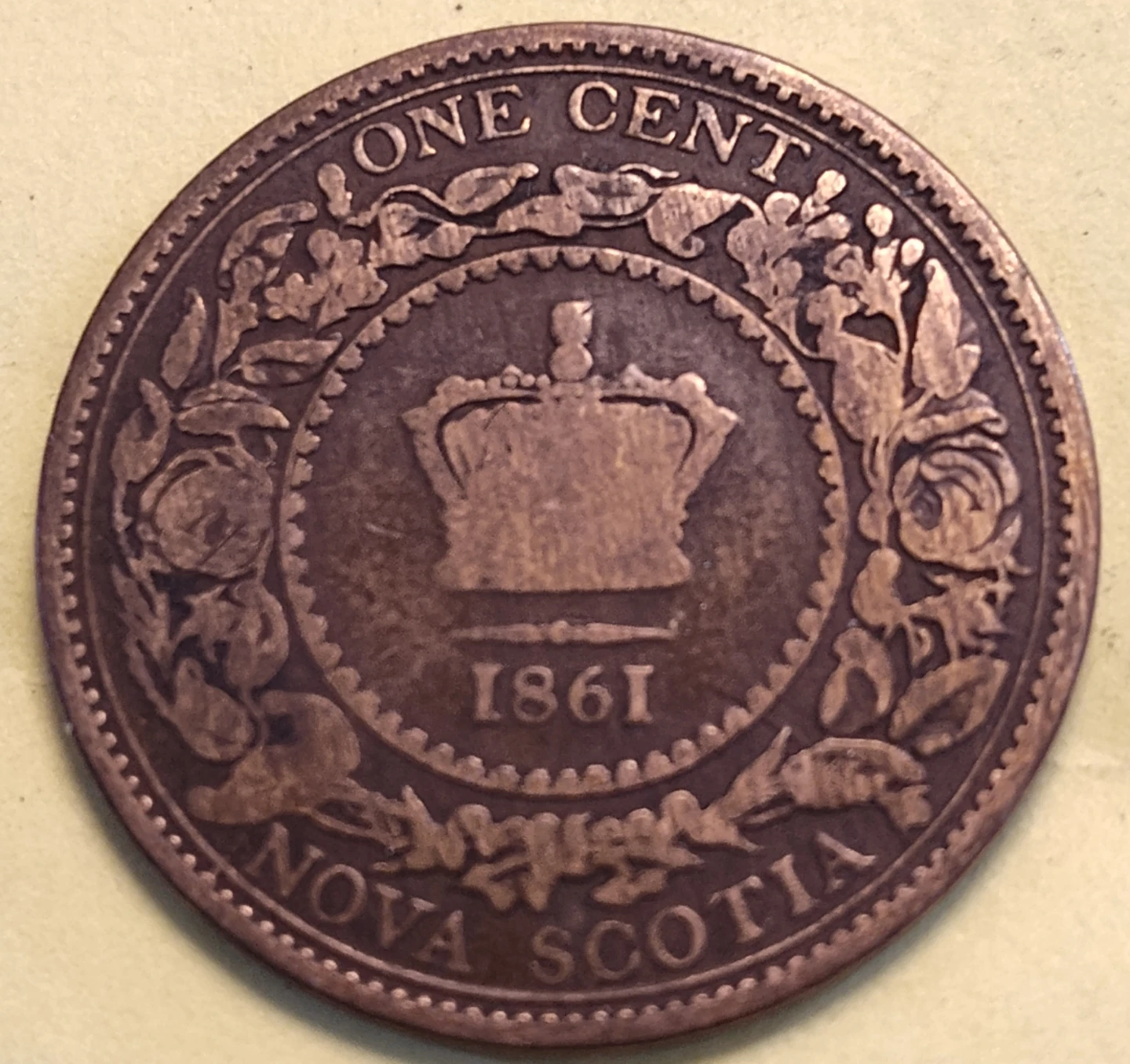1861 Nova Scotia One Cent Coin - photo 2