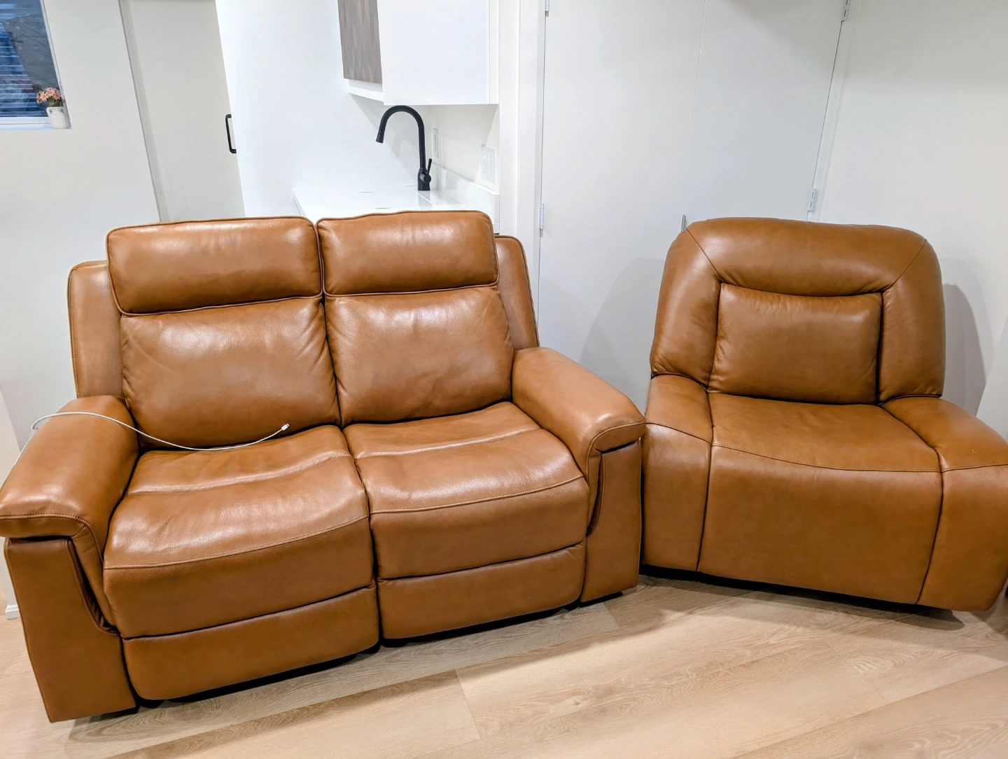 Structube leather power reclining loveseat and chair