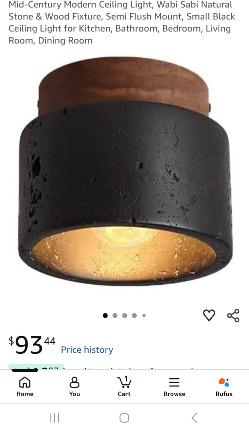 Mid-Century Modern Stone and Wood Ceiling Light