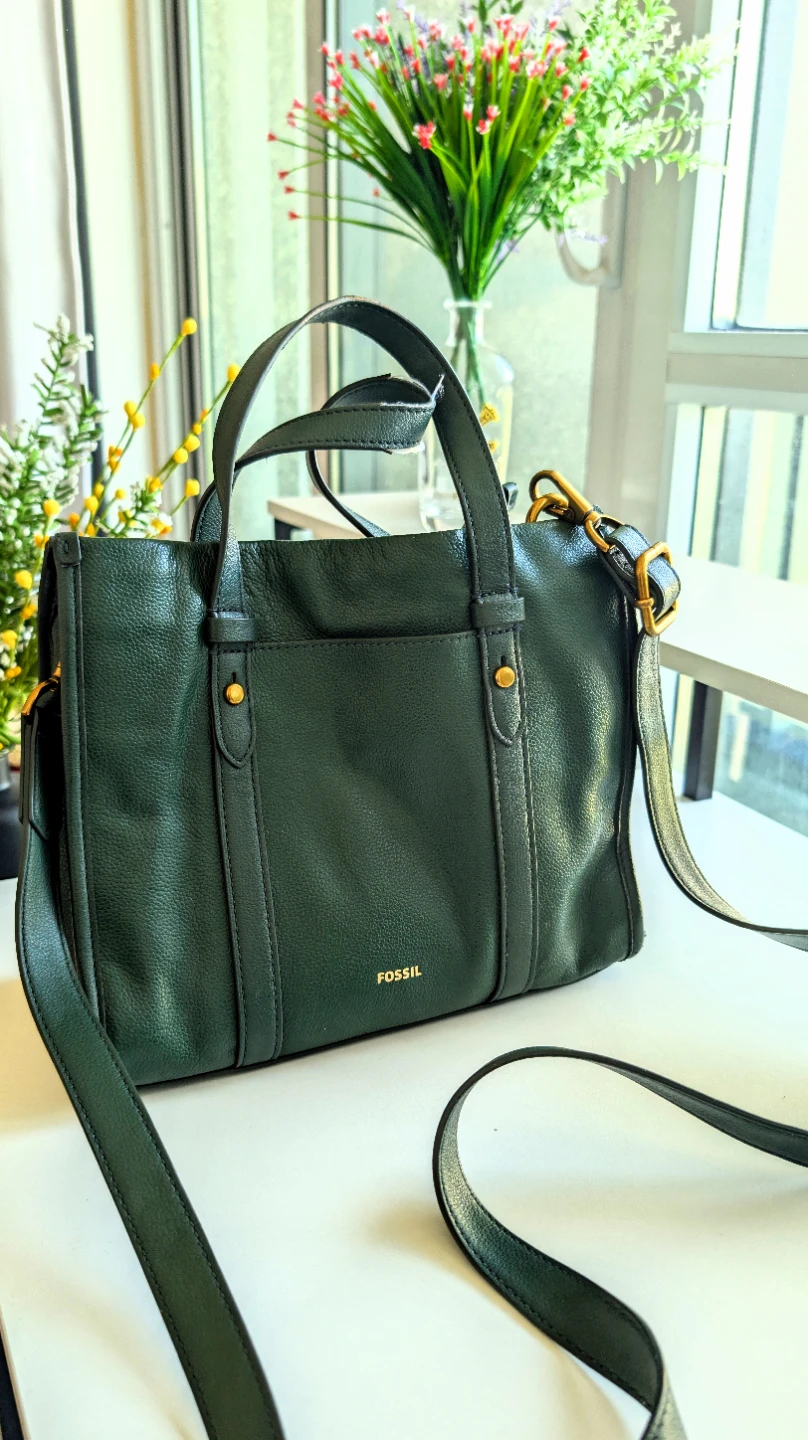 Fossil Kingston Leather Satchel in Pine Green