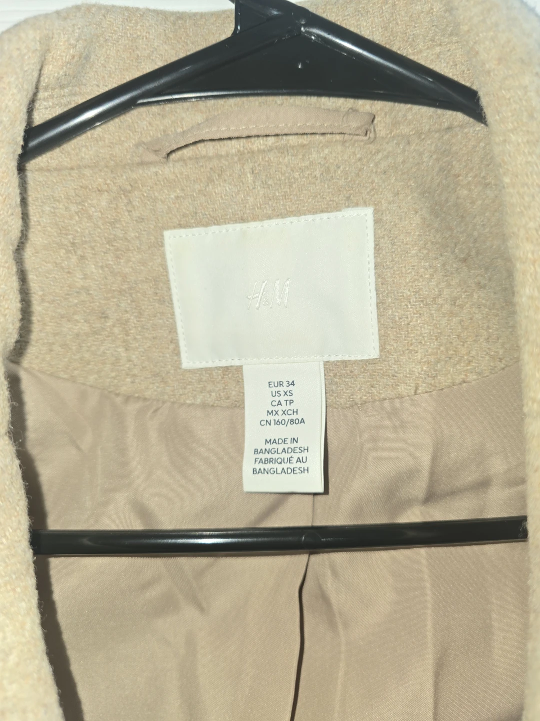H&M Tan Wool-Blend Coat Size XS - photo 2