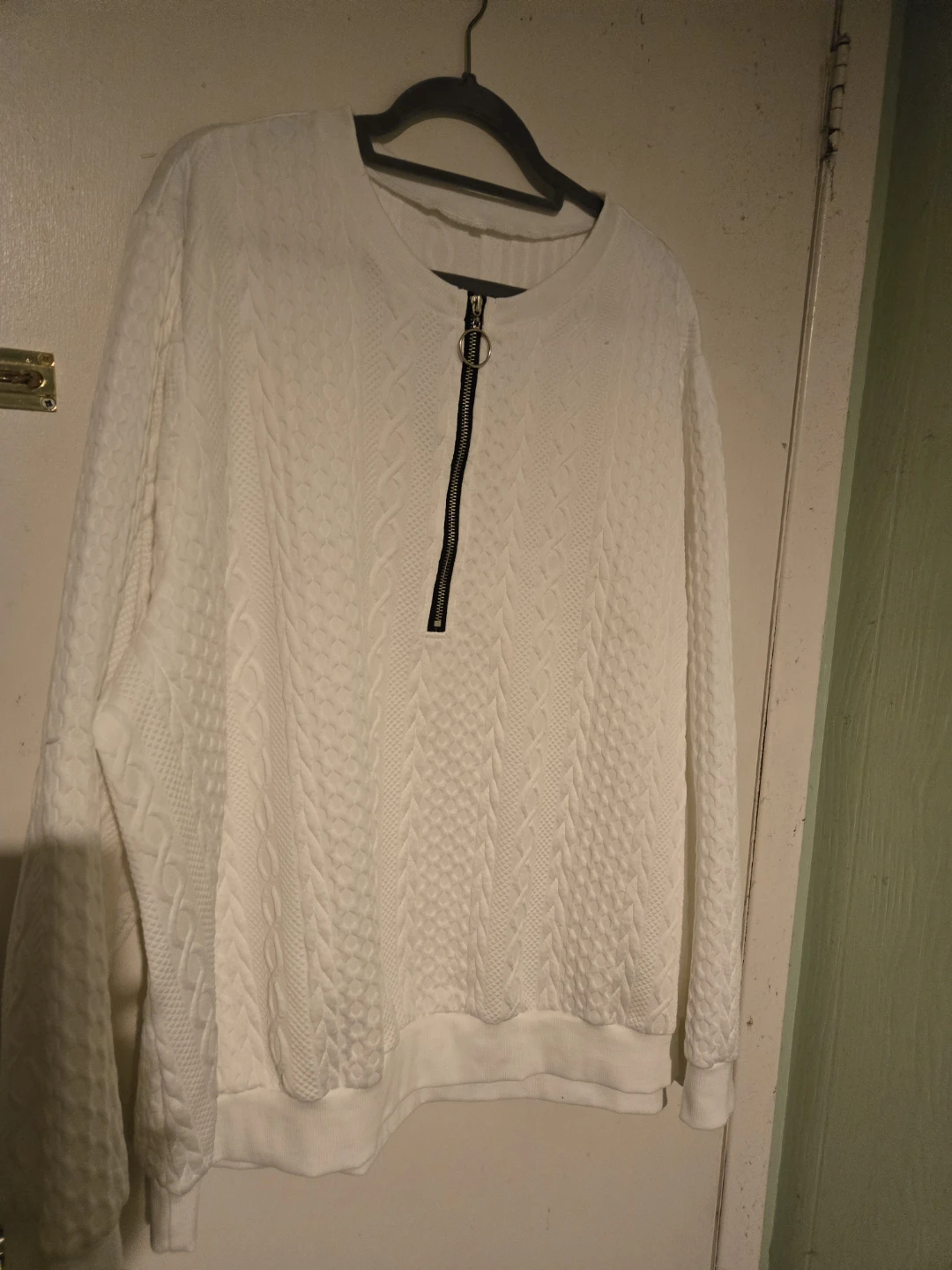 White Quarter-Zip Cable Knit Sweater