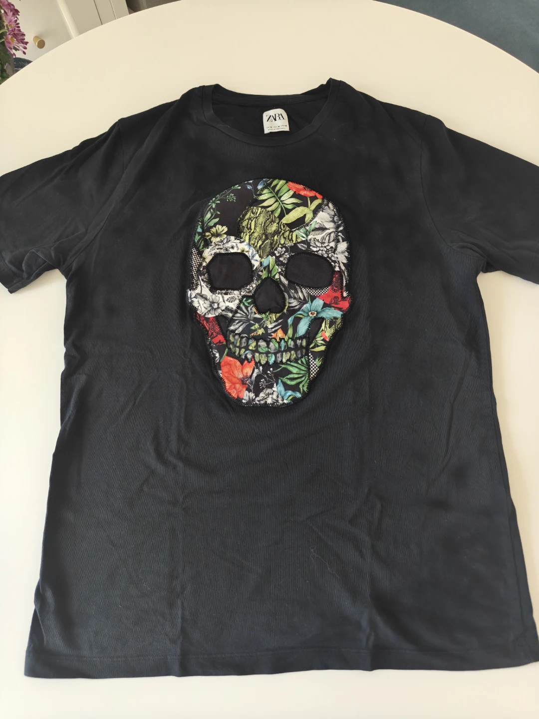 ZARA Black T-Shirt with Skull Graphic - Size M - photo 2