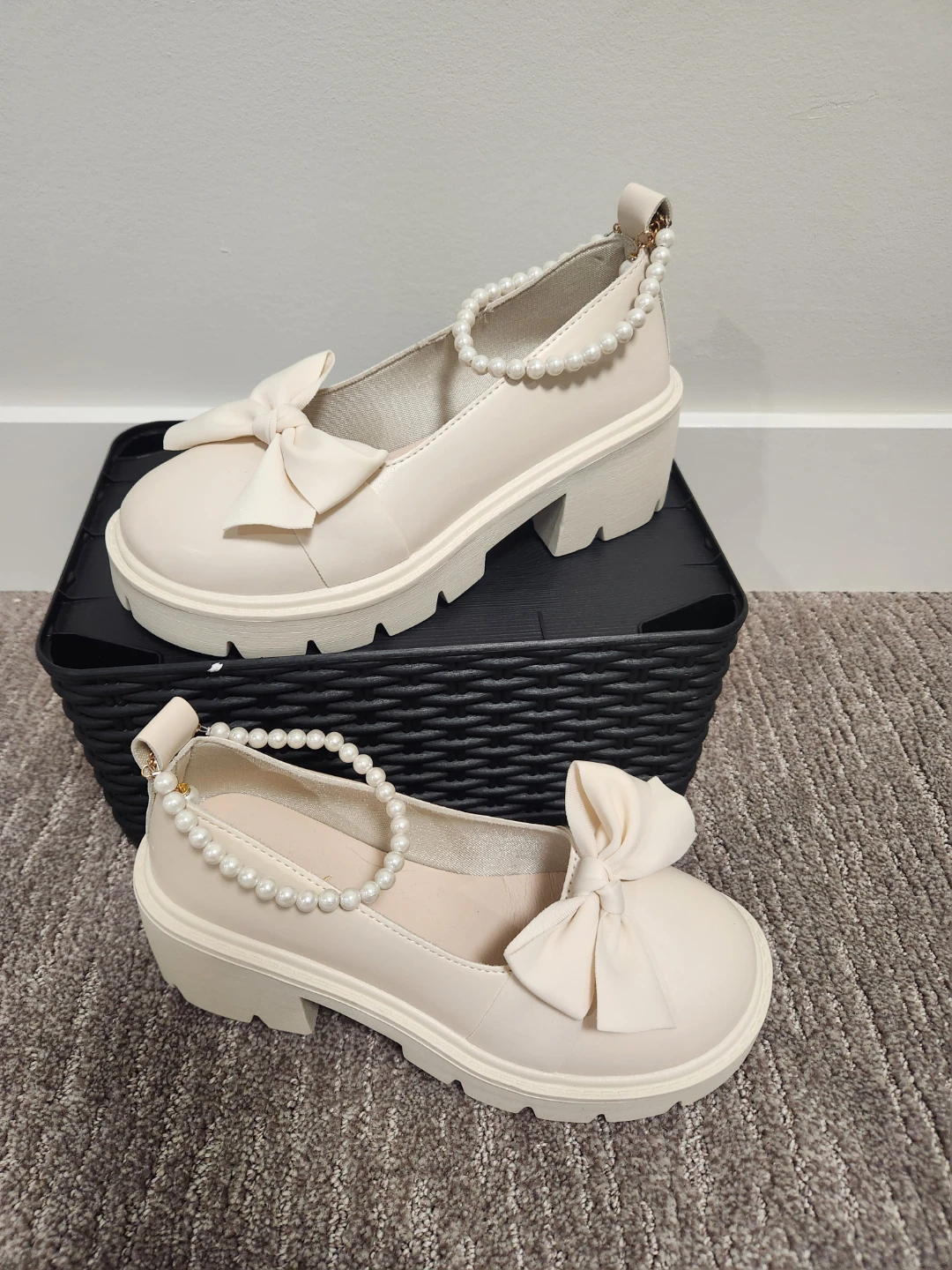 Cream Bow and Pearl Chunky Loafers - photo 2
