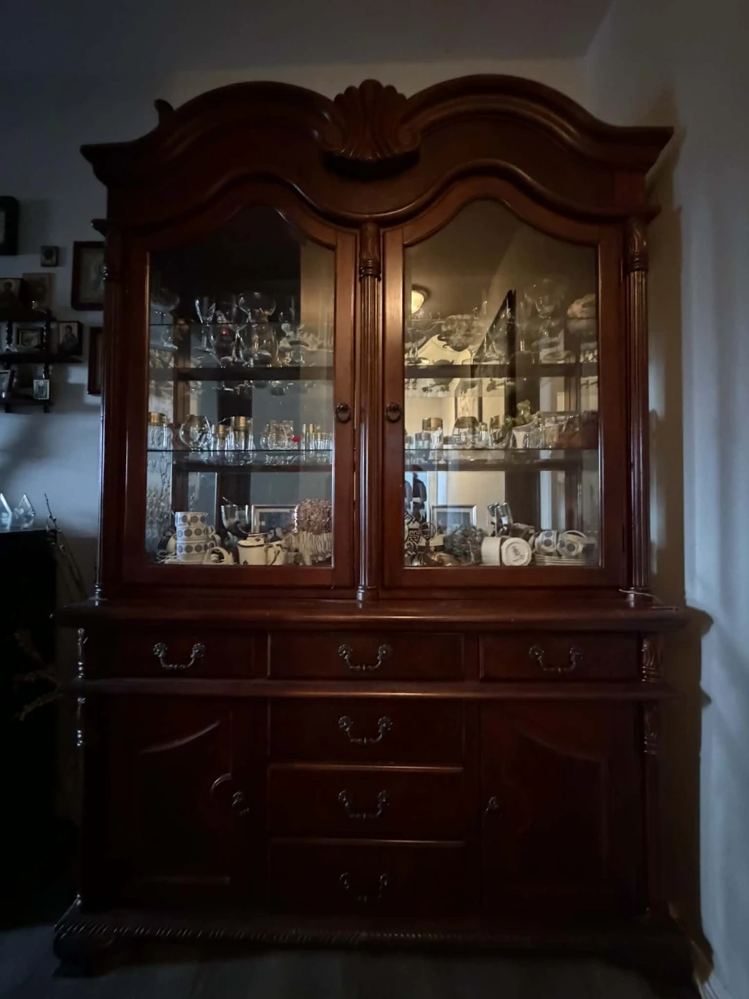 1-pc Kitchen Hutch with Buffet, 88", 2 Glass Shelves, Cherry - photo 3