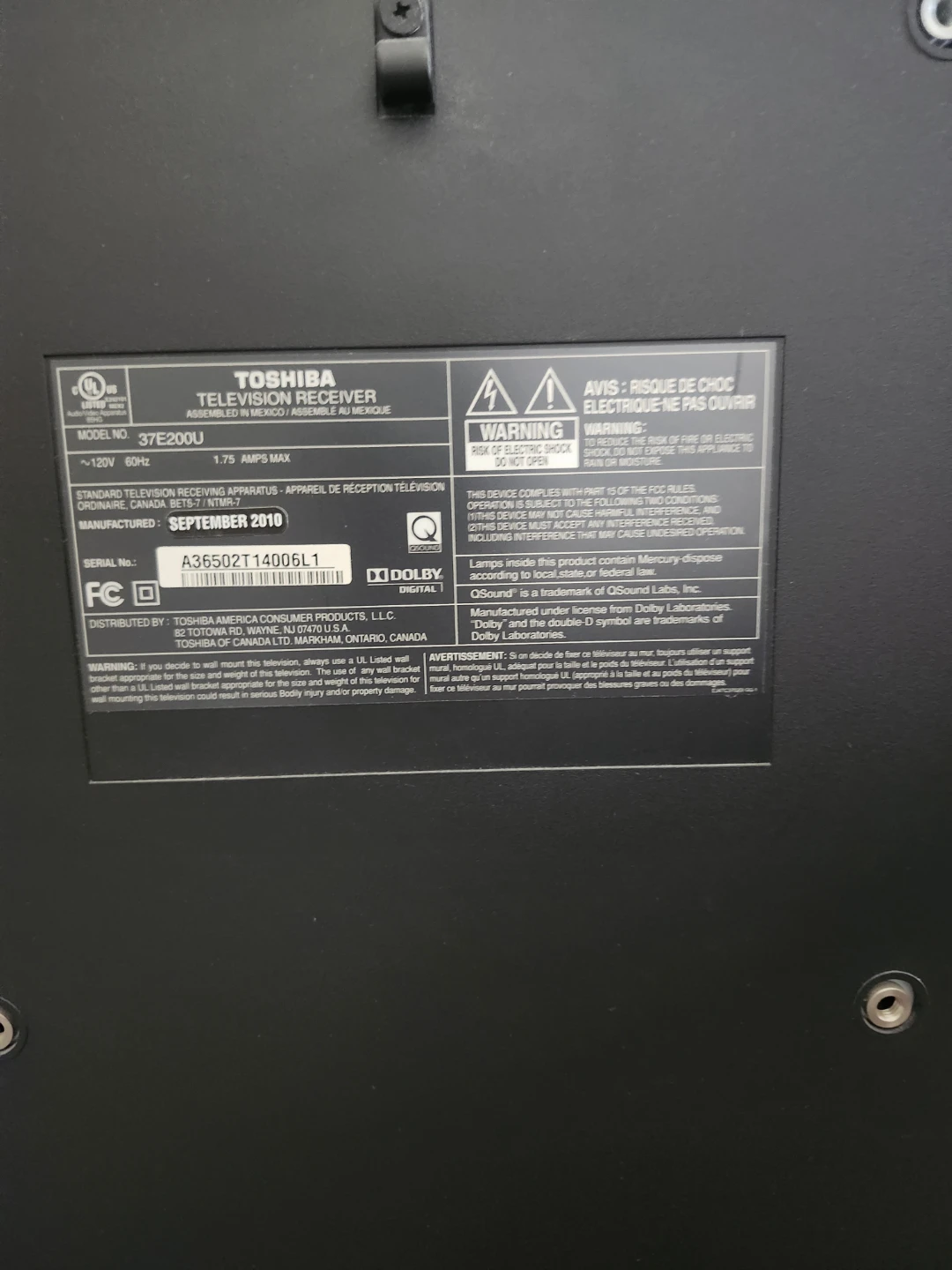 Toshiba 37" Tv - photo 2
