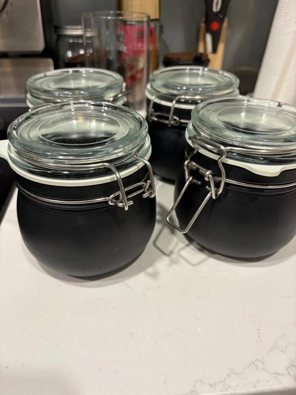 Set of 4 Black Glass Storage Jars
