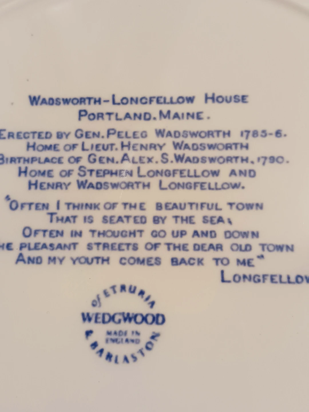 Wedgwood Wadsworth-Longfellow House Plate - photo 4