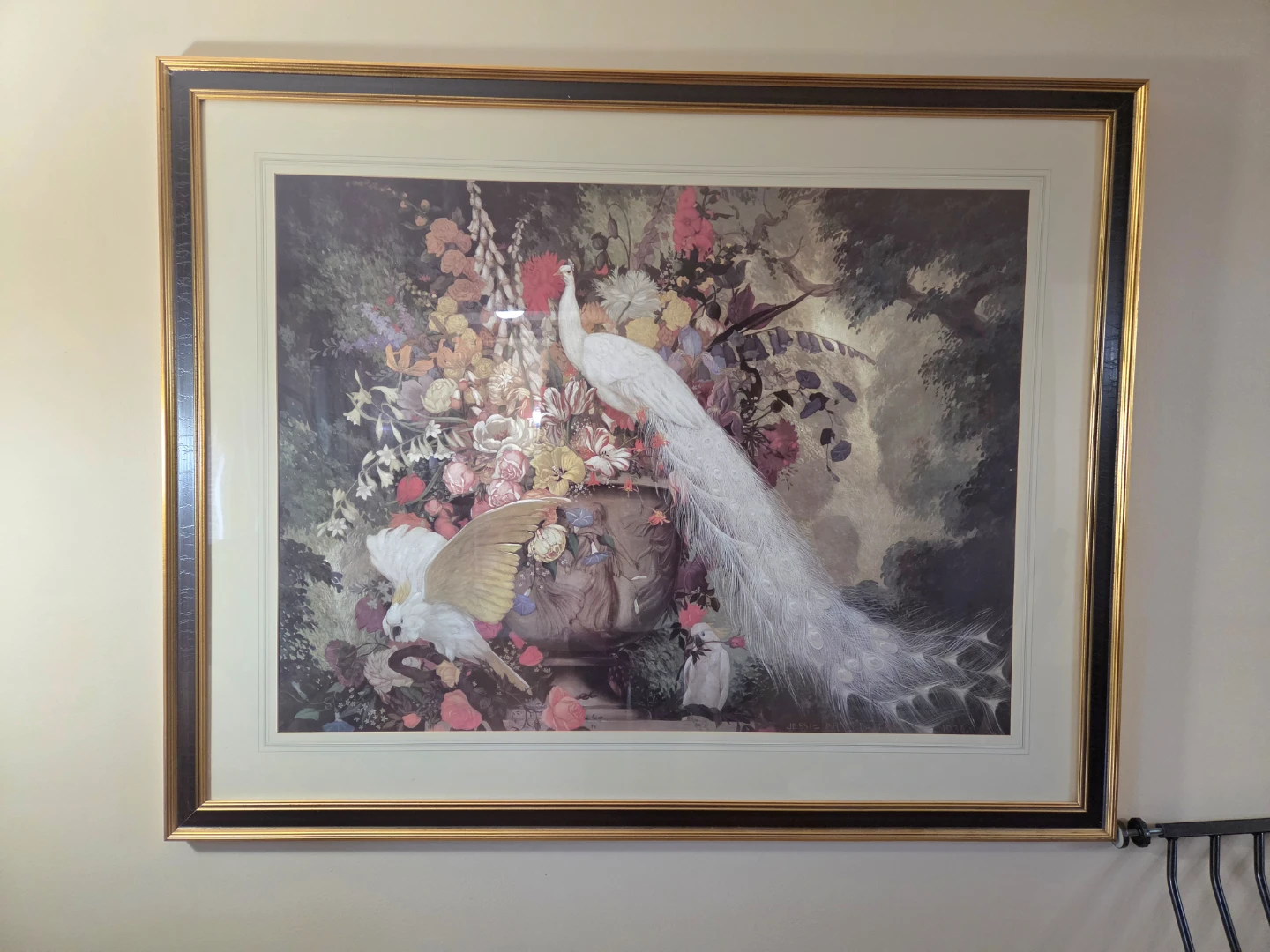 Wall Art "White Peacock with Cockatoos and Flowers