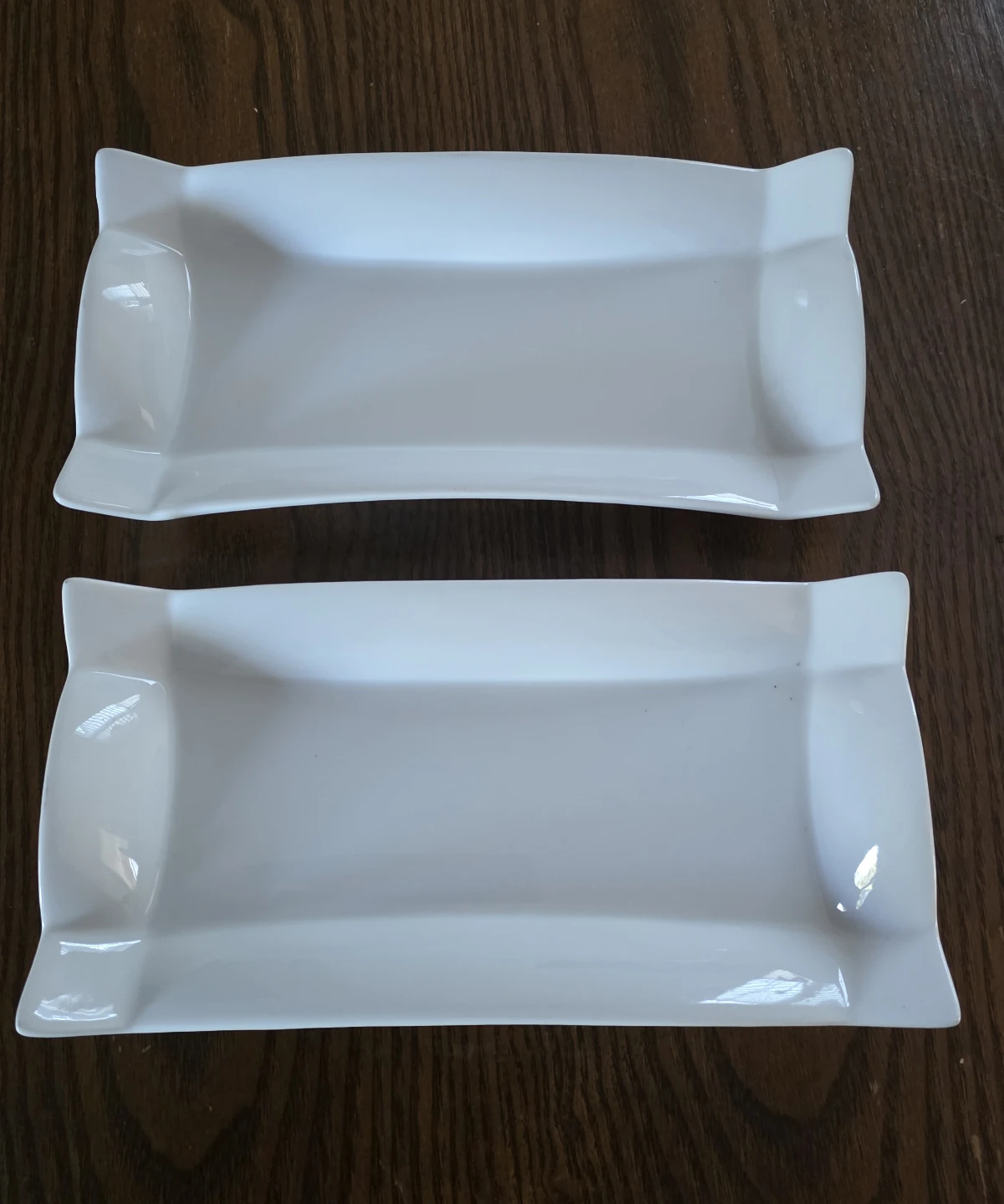 Two White Ceramic Serving Trays