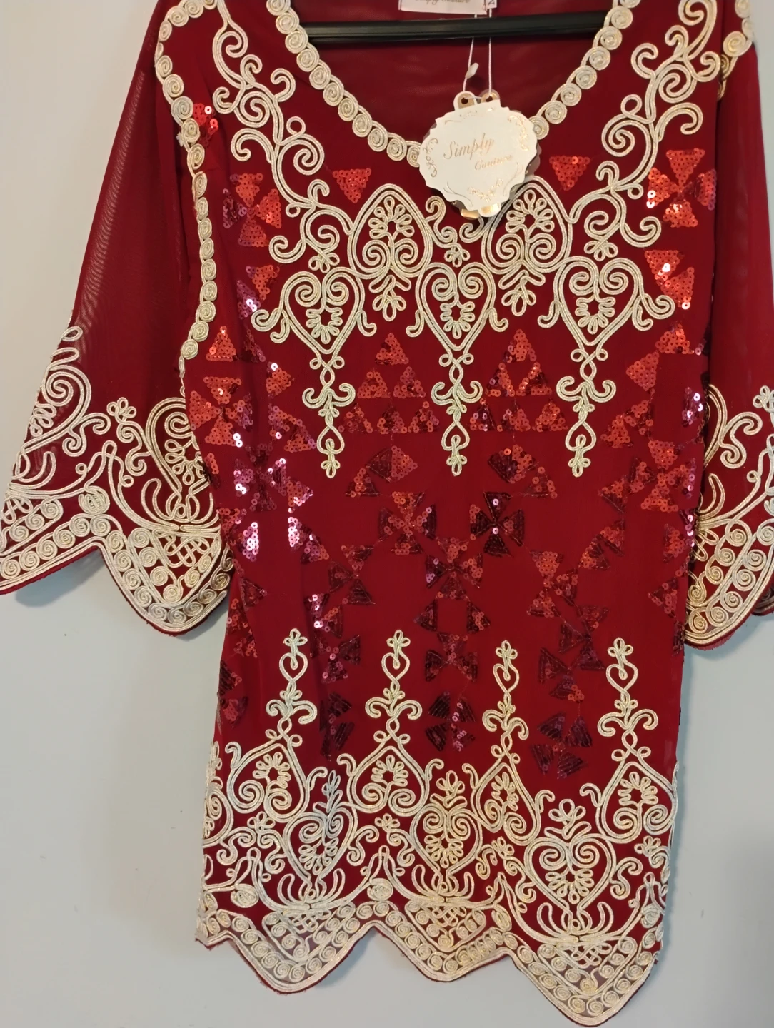 Fancy Red and Gold Sequin Embroidered Top