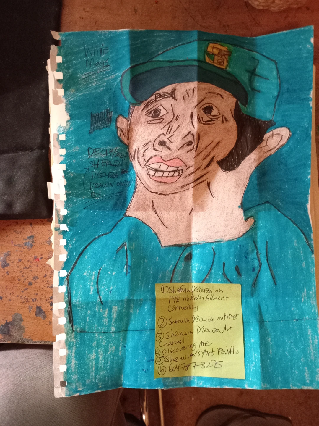 WILLIE MAYS DRAWING BY CUSTOM ARTIST SHERWIN