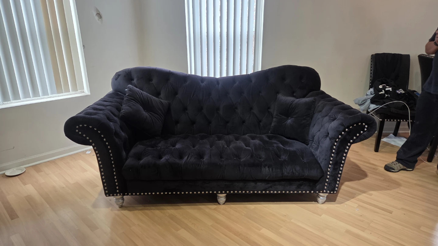 Black Velvet Tufted Sofa there's 2 similar - photo 2
