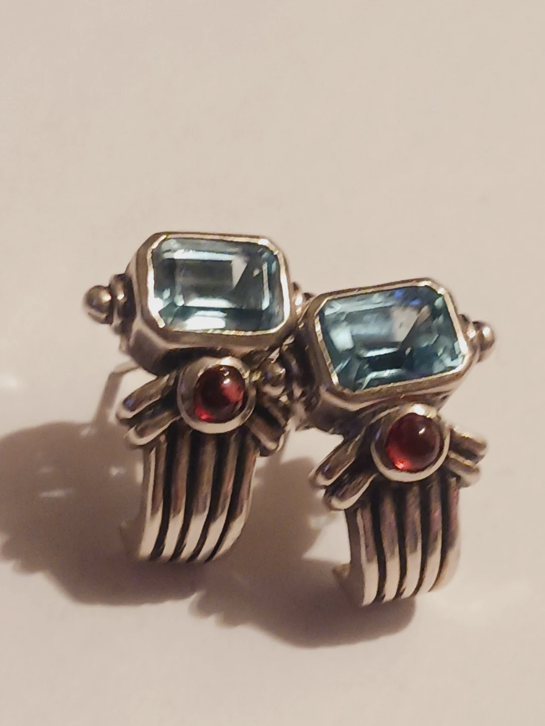 Sterling Silver 925 Blue Topaz and Garnet Gemstone Earrings - photo 3