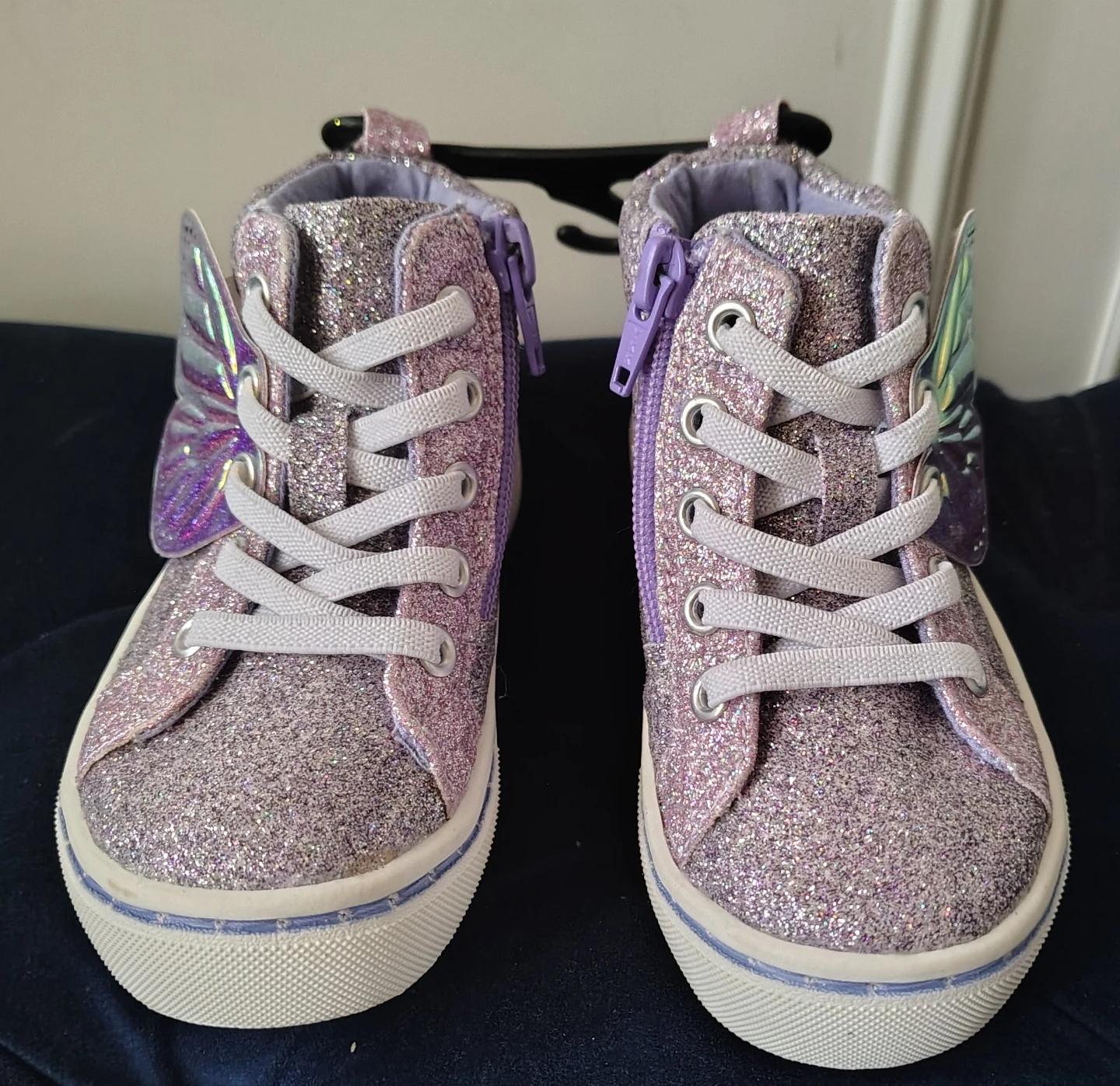 Sz 8 George Kids Glitter Butterfly High-Top Sneakers New