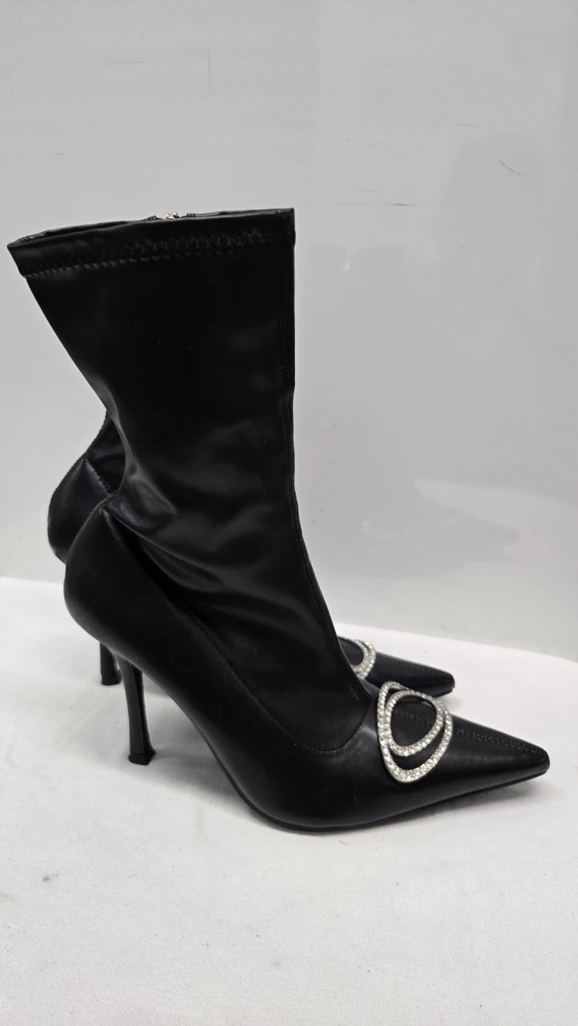 Fashion Nova Bouncy Black Pointed Stiletto Mid-Calf Rhinestone - photo 4