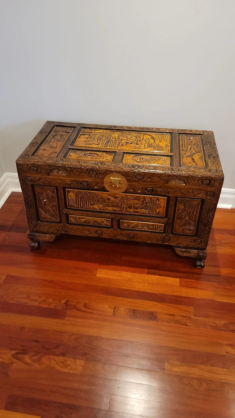 Hand-Carved Wooden Cedar Chest