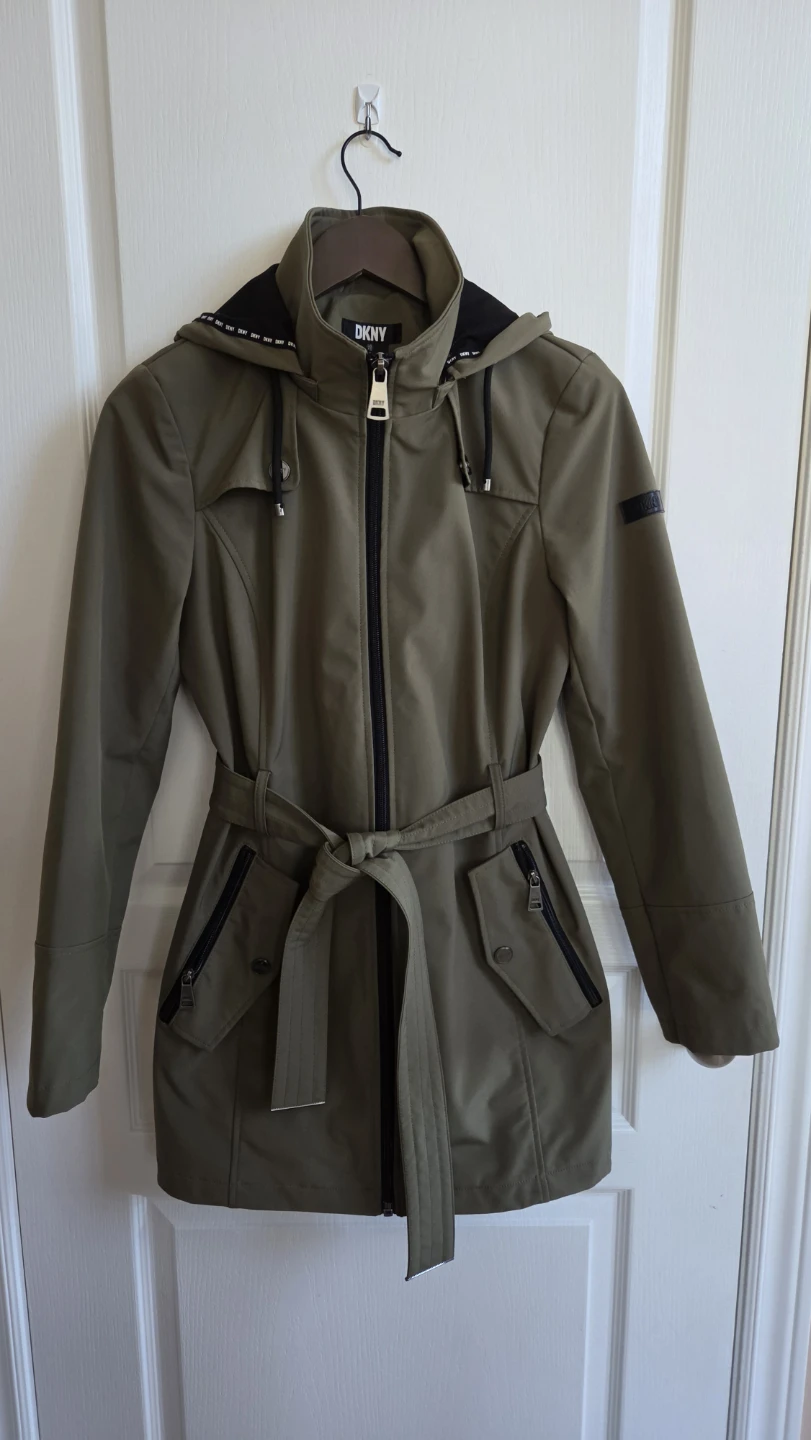 DKNY Olive Green Hooded Trench Jacket