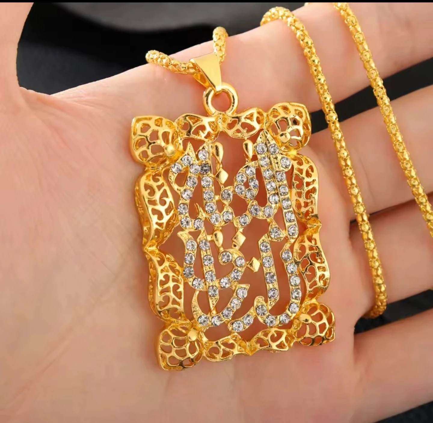 Gold-Tone Arabic Calligraphy Pendant Necklace