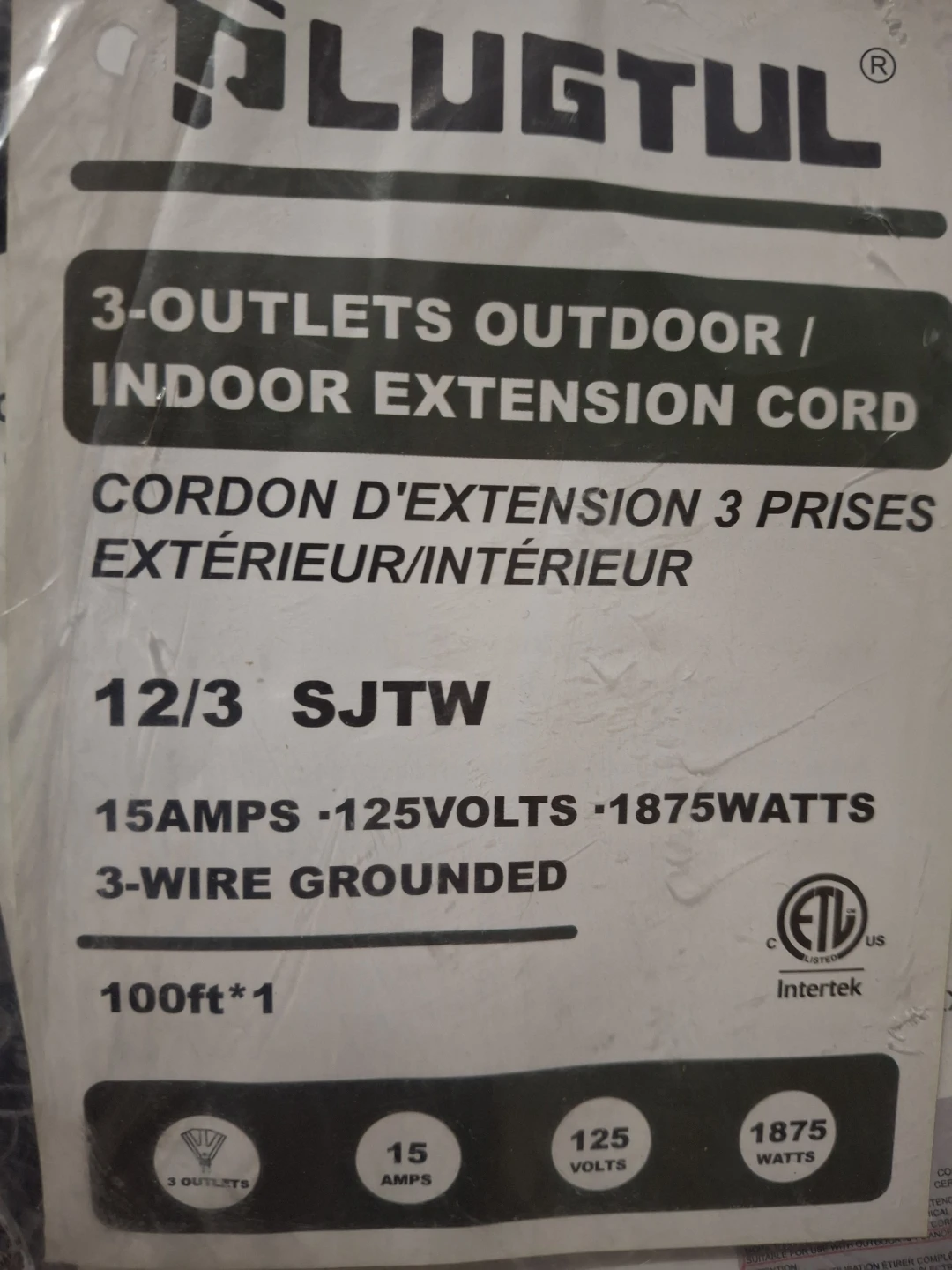 New100Ft 12/3 Outdoor Extension Cord with 3-Outlets, Heavy Duty - photo 5