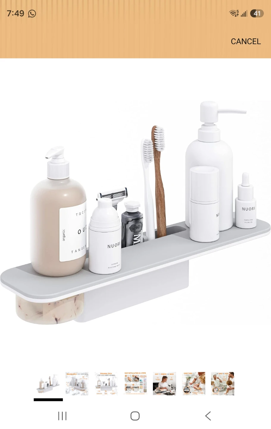 Wall-mounted bathroom shelf organizer