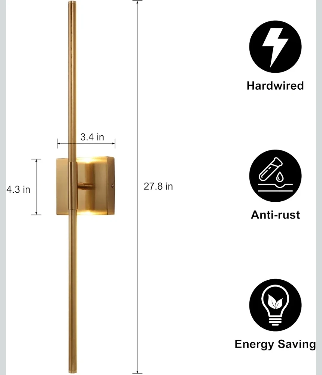 Set of 2 Brushed Brass Gold LED Wall Sconces - photo 2