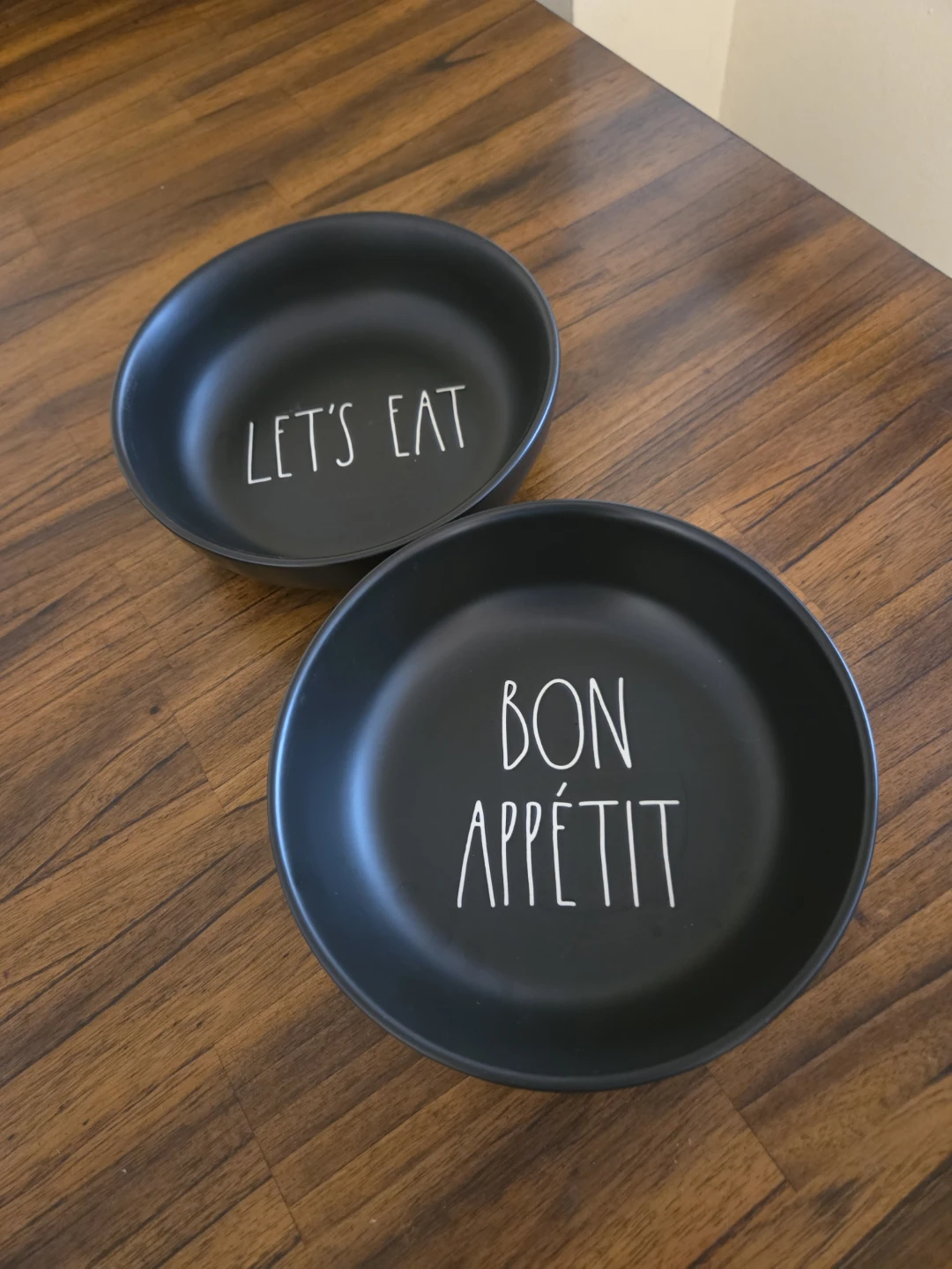 Rae Dunn Black Bowls - Let's Eat & Bon Appétit