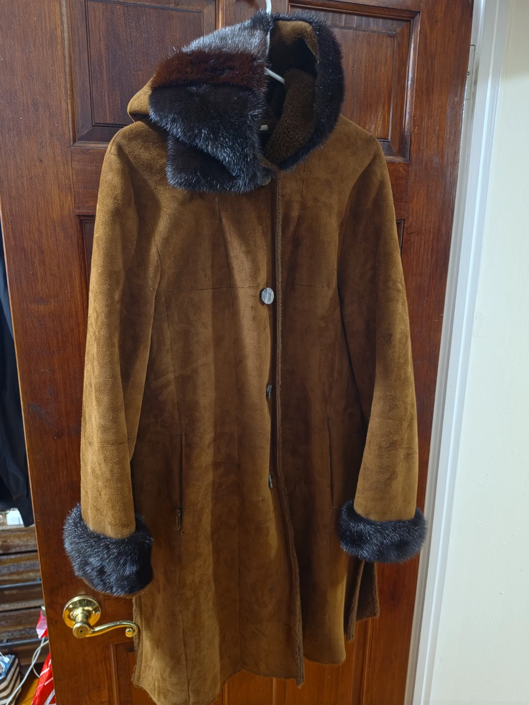 Christia Made in Italy Suede Hooded Coat Brown Size 44 - photo 3