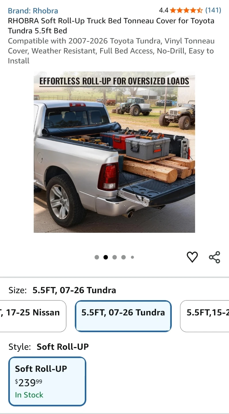 Soft Roll-Up Tonneau Cover 5.5ft Tundra - photo 2