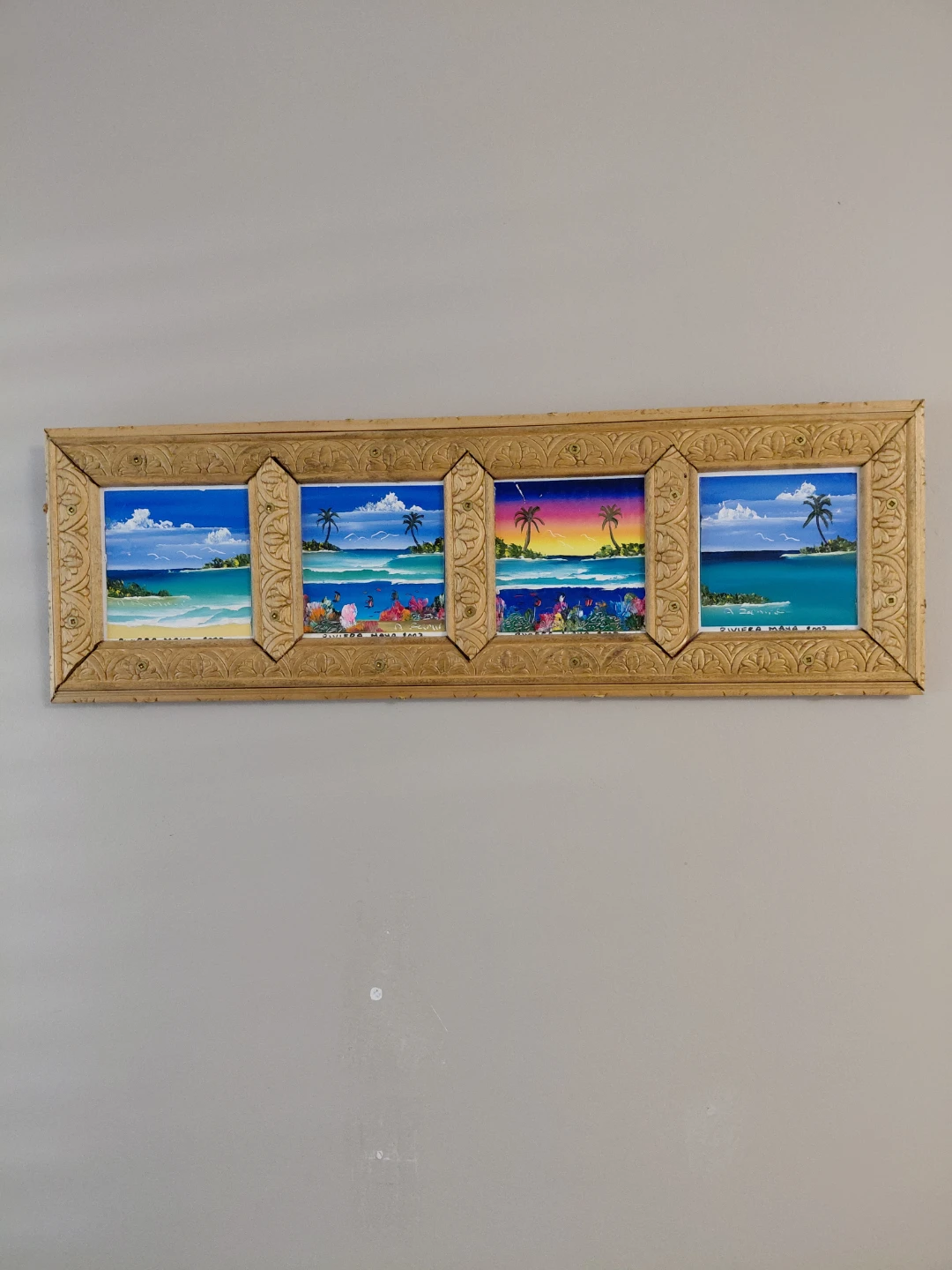 Framed Tropical Beach Artwork from Mexico with carved frame - photo 2