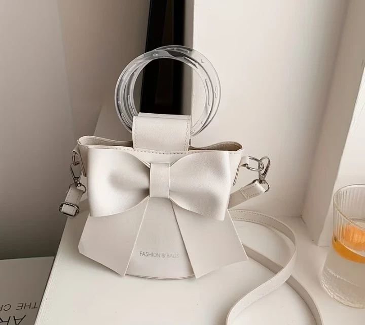 White Bow Handbag with Clear Ring Handle