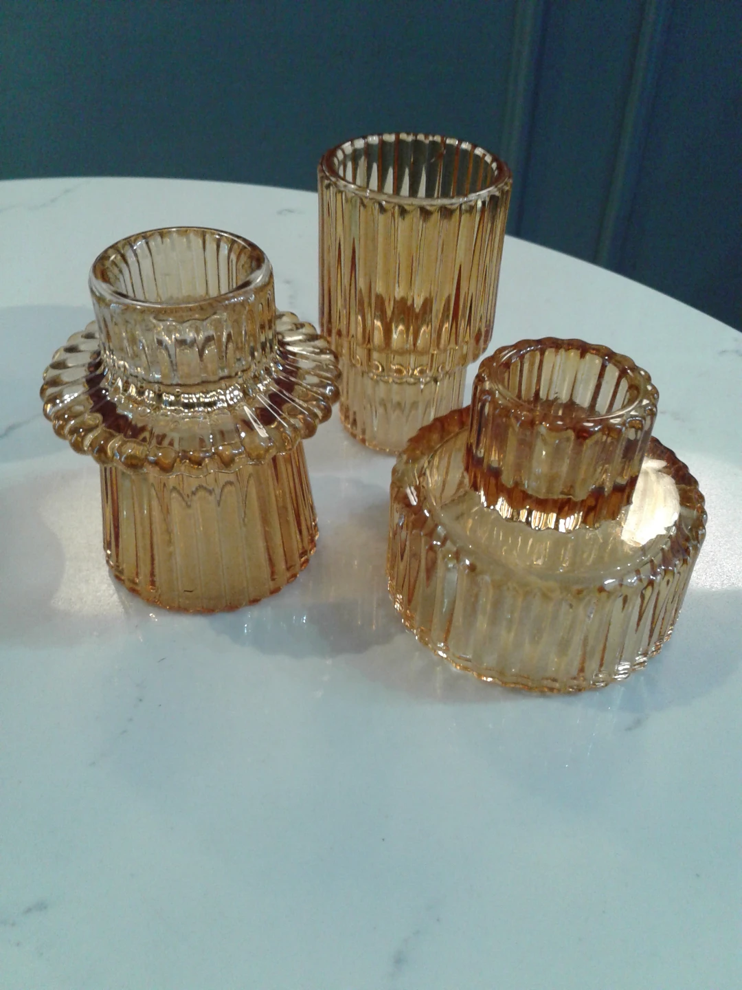 Amber Ribbed Glass Candle Holders